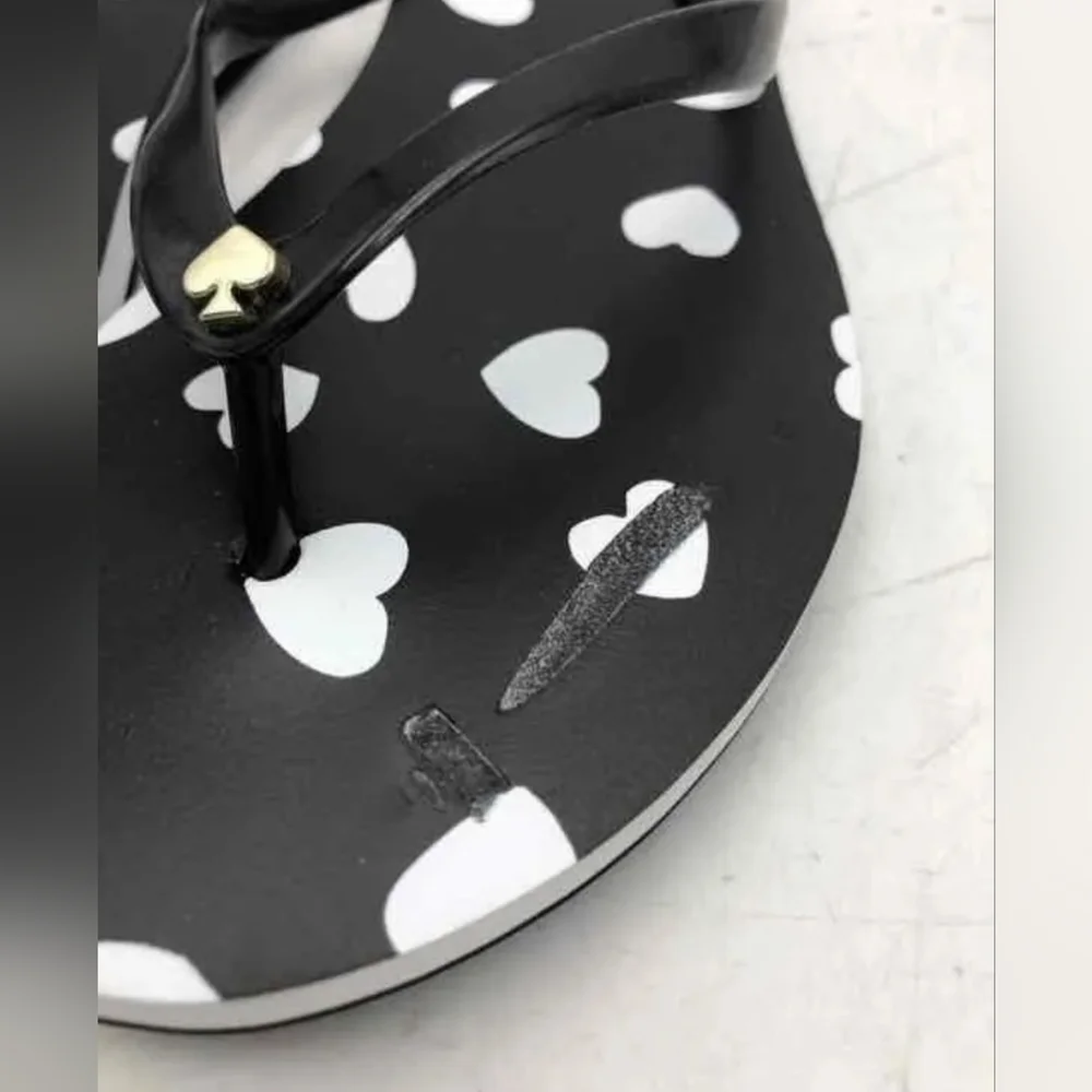 Kate Spade New York Nassau Black w Wht Hearts Thongs Flip Flop Flat sandals sz7M